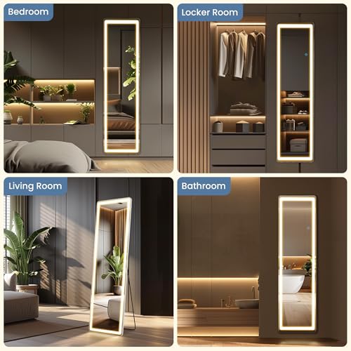 White 16x60 Inch LED Full Length Mirror with Lights - Wall Mount & Stand