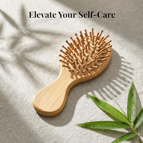 12-Pack Bamboo Travel Hair Brushes for All Hair Types - Eco-Friendly Wooden Mini Brushes, Bridesmaid Gifts