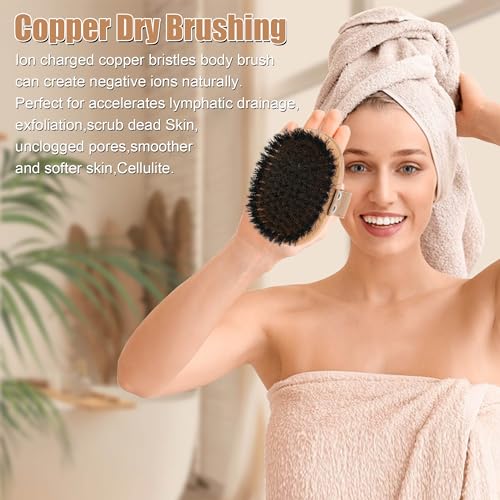 OWIIZI Copper Dry Brushing Body Brush for Lymphatic Drainage & Cellulite - Copper Bristles