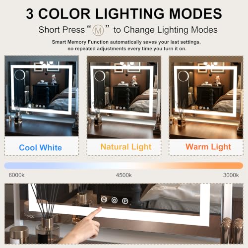 Lighted Makeup Mirror 22.8x17.7in 10X Magnification USB Type-C White Horizontal Rectangle