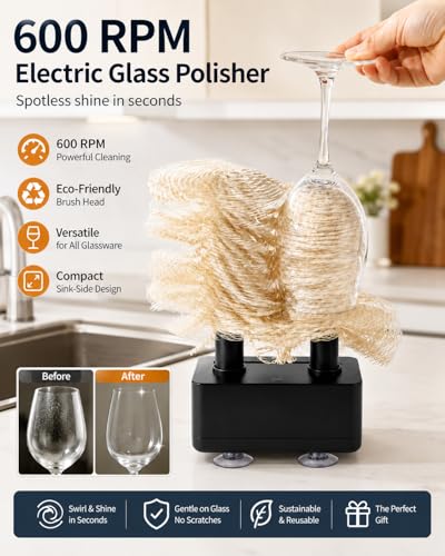 Ugdgtgo Black Wine Glass Polisher - Commercial 600RPM Glassware Dryer