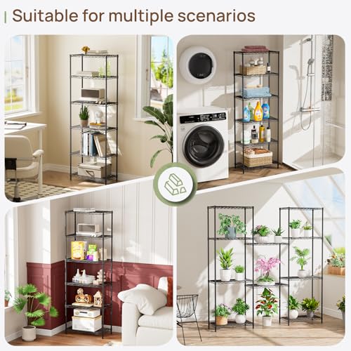 6-Tier Adjustable Metal Wire Shelving Unit - Black, 12"D x 22"W x 69"H