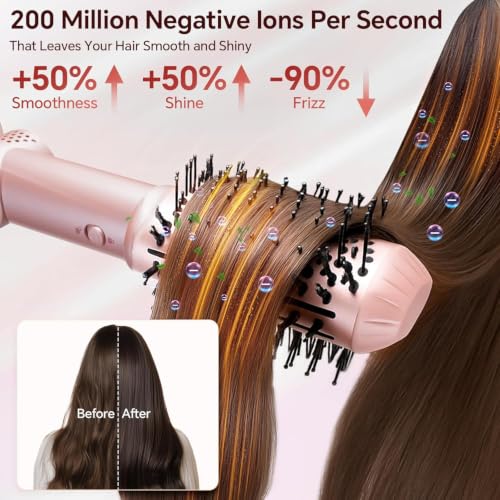 Pink 5-in-1 Hair Dryer Brush with Auto Curling & Ionic Technology
