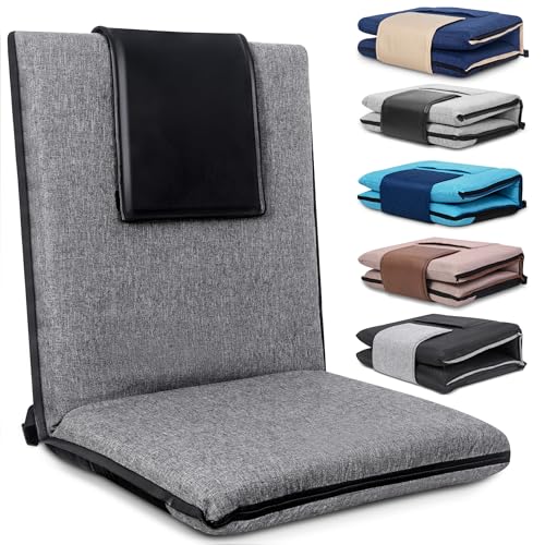 FASTMOMENT Foldable Floor Chair with Back Support & Adjustable Positions, Grey & Black