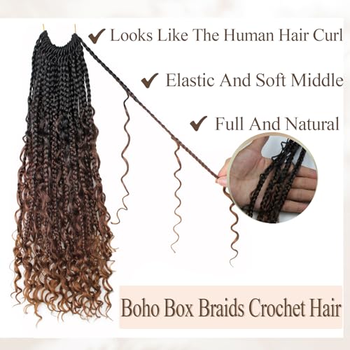 24 Inch Goddess Boho Box Braids Crochet Hair - 9 Packs, Pre-Looped, Curly Ends