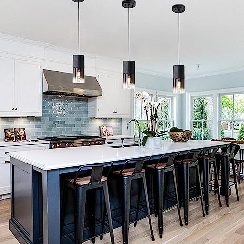 Black Pendant Light Fixtures 2-Pack Adjustable Modern Glass for Kitchen Island Variation of Black—Cord / 2 Pack
