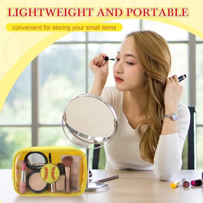 12 Pcs Softball Clear Makeup Bag with Zipper Bulk Softball Sport Goodie Clear PVC Pouch Organizer Waterproof Travel Case for Woman Team Gifts Birthday Party Decorations Supplies