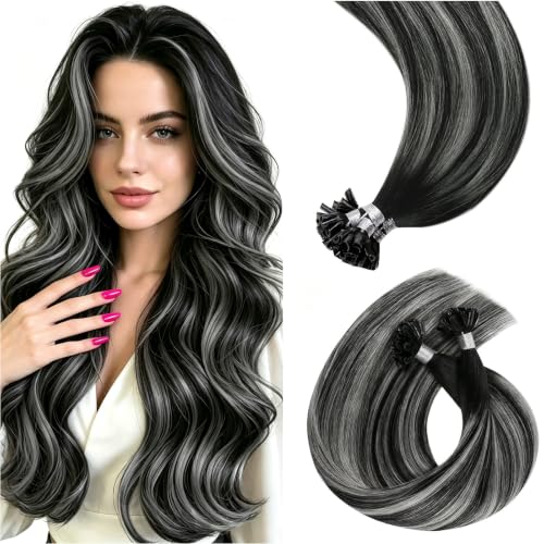 Hetto Balayage K Tip Hair Extensions Real Human Hair 16 Inch 50g - Silver Variation