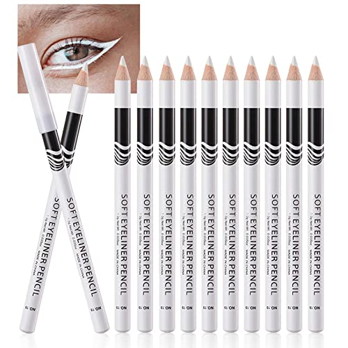 White Eyeliner Pencils, 12PCS Professional Highlighters Eye Liner Pencils Eye Brightener, White Eye Liners Makeup Waterproof Long-lasting Eyeshadows Beauty Makeup Tools for Women