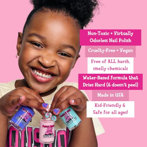 Piggy Paint | 100% Non-Toxic Girls Nail Polish | Safe, Cruelty-free, Vegan, & Low Odor for Kids | Swirls & Twirls (4 Polish + Nail Art Gift Set)