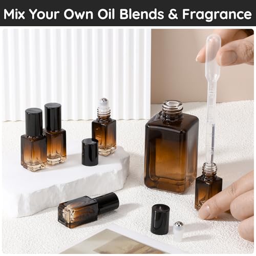 20pcs Travel Refillable Amber Glass Roller Bottles for Essential Oils - 3ml