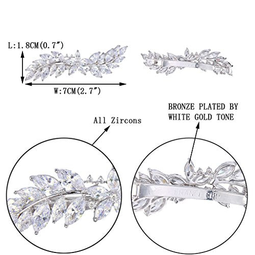 Women’s Wedding Hair Barrettes CZ Marquise Hibiscus Leaf Hair Accessories - Clear Silver-Tone