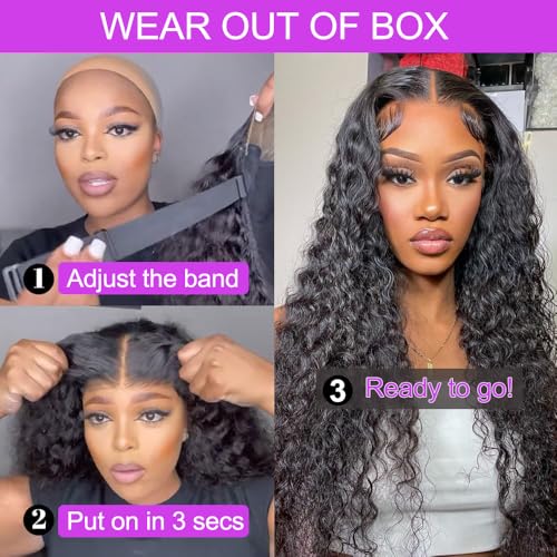 Espive 24 Inch Deep Wave Human Hair Wigs for Black Women 180% Density Glueless Lace Closure Short Curly Bob