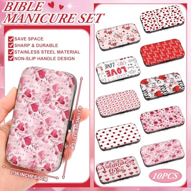 10 Sets Valentine's Day Gifts for Women Bulk Galentines Day Pink Manicure Sets Stainless Steel Nail Clipper Set Favors Stocking Stuffers for Women Employee Appreciation Teacher Staff Coworkers