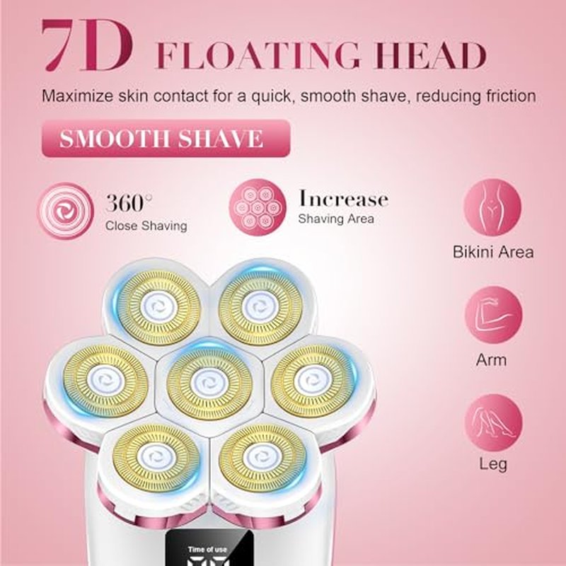 3-in-1 Electric Razors for Women,Bikini Trimmer for Women,7D Painless Electric Shaver with Facial Cleansing Brush,Gifts for Women,Replaceable Hair Remover for Legs Water Resistant Wet/Dry (Pink)