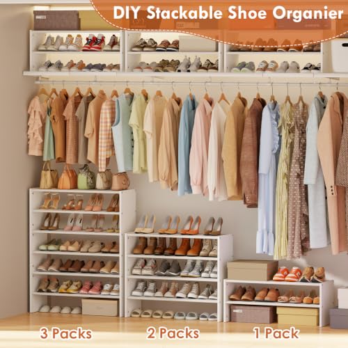 Huxitocan 3-Tier Stackable Shoe Rack - Space Saving Closet Organizer