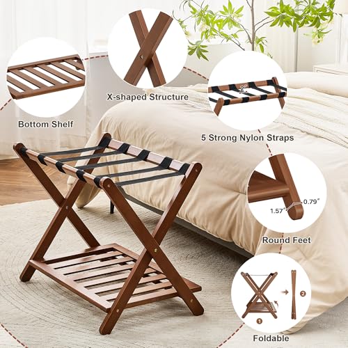 Oakvivo Walnut Fully Assembled Luggage Rack for Guest Room - 1 Pcs