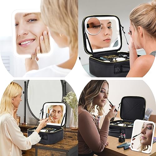 Jadazror Black Detachable Magnetic Lighted Makeup Bag with 360° Swivel Mirror