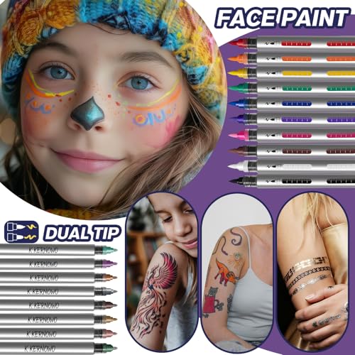 Water Resistant Face Paint Tattoo Pen - 18Pcs Temporary Tattoo Markers for Skin Dual-End Visible Capacity Henna Body Tattoo Kit, Body Painting Kit, Teen Girl Gifts Trendy Stuff for Teenage Adults