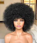 Short Afro Wig with Bangs for Black Women - 70s Kinky Curly Premium Synthetic Wig, Natural Black