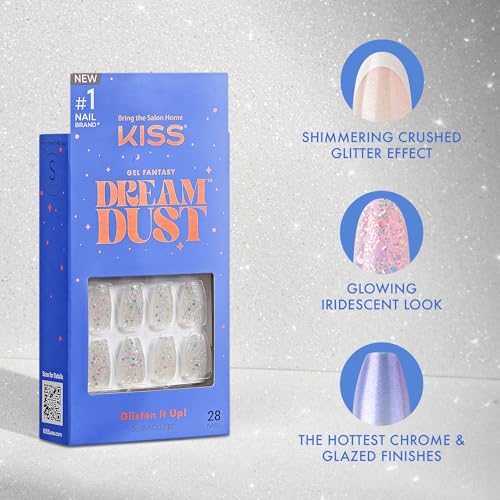 KISS Gel Fantasy, Press On Nails, Nail glue included, 'Diamonds 4 Me', Light Pink, Medium Size, Oval Shape, Includes 28 Nails, 2G Glue, 1 Manicure Stick, 1 Mini File