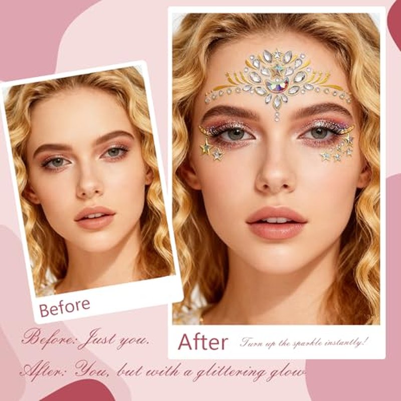 8 Sheets Mermaid Face Jewels Stick On,Self-Adhesive Face Gems,Temporary Crystal Stickers Sparkling Acrylic Face Rhinestones,Waterproof Face Jewels Rhinestone for Birthday Festival Music Carnival Party