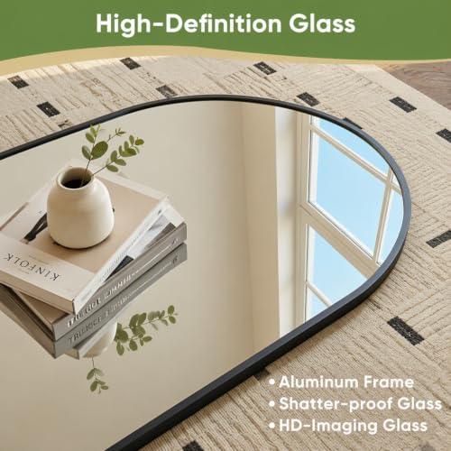Easly 65x24 Black Arched Floor Mirror with Stand - Full-Length Wall Mirror, Aluminum Frame