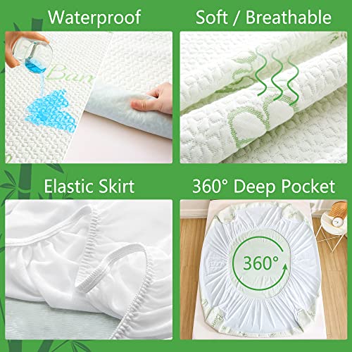 Split King Mattress Protector with Deep Pocket, Cooling Bamboo Waterproof Cover for Adjustable Bed - 6-18 Inch