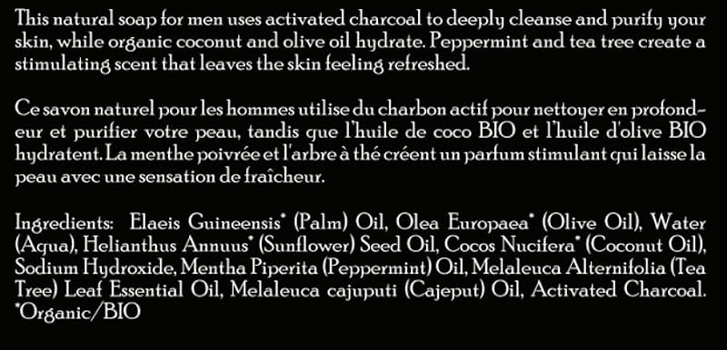 Men's Charcoal Soap Bar 3 Pack - Exfoliating, Refreshing Peppermint Scent - 5 Ounce