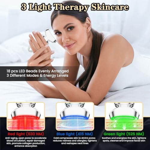 Face Massager, Red Light Therapy for Face and Neck, 3-in-1 Facial Massager Tool, Face Lift Device with Cold & Hot Vibration Technology, Portable Facial Massager for Wrinkles Skin Care, Firming