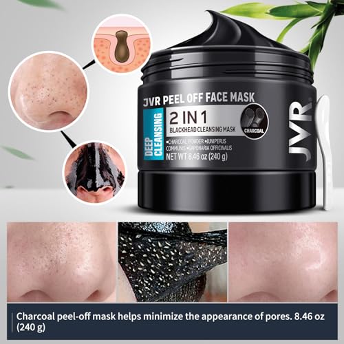 JVR Peel Off Face Mask, Charcoal Peel Off Black Mask, Facial Mask for Surface Cleansing For Men & Women, All Skin Types, 8.46 oz (240 g)