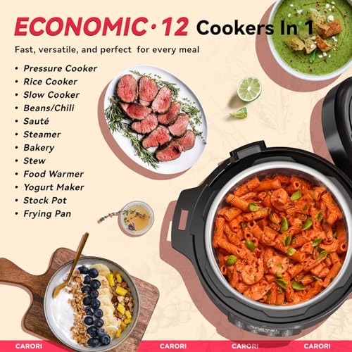 12-in-1 Electric Pressure Cooker 8 Qt - Stainless Steel, Black, with Recipe