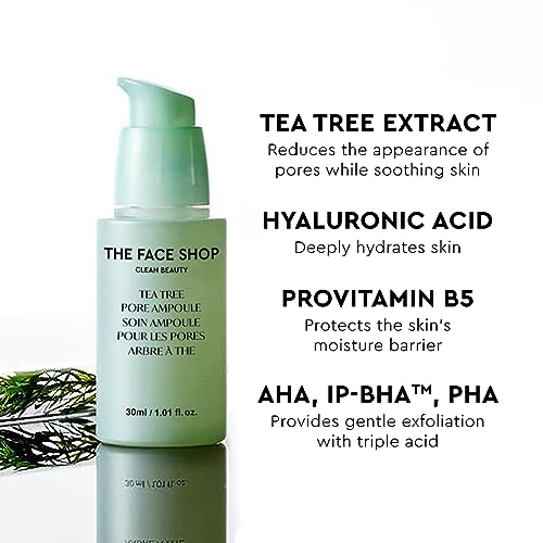 The Face Shop Tea Tree Pore Ampoule - Soothes & Moisturizes Skin, Exfoliating, Hydrating Face Serum, Minimizes Pores - AHA, BHA, PHA, Hyaluronic Acid, Panthenol - Korean Skin Care Moisturizer