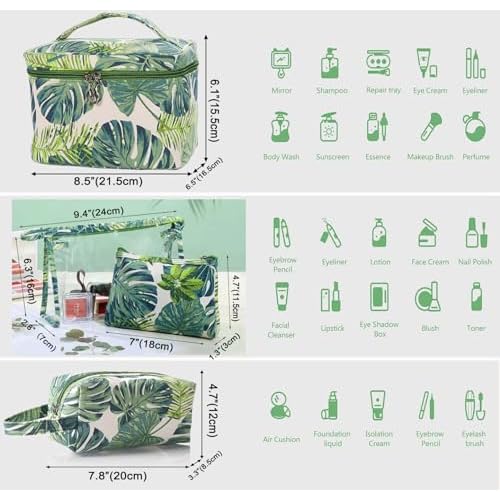 Makeup Bag 4 Pcs Cosmetic Bag Set Portable Travel Cosmetic Bag Multifunction Organizer Storage Bag Toiletry Bag forWomen and Girls (GREEN2)