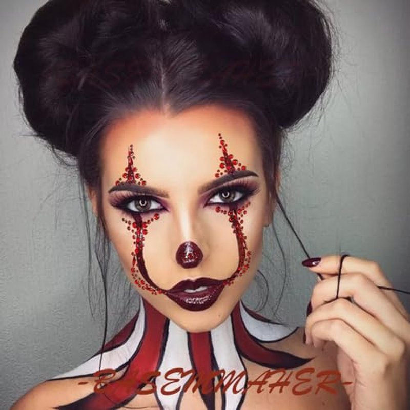 2 Pieces Halloween Face Gems Jewels Rhinestone Tattoos Day of the Dead Skull Temporary Face Tattoo Red Crystal Stones Body Gems Makeup Stickers for Halloween Rave Cosplay Party Supplies