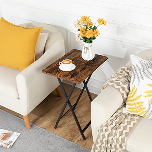 HOOBRO Set of 4 Folding TV Trays with Stand - Retro Style Snack & Laptop Tables