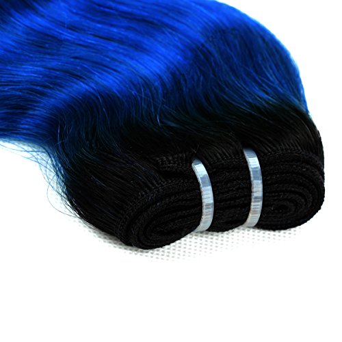 FASHION LINE 8" Human Hair Extensions Ombre Blue 4 Bundles, Brazilian Virgin Body Wave