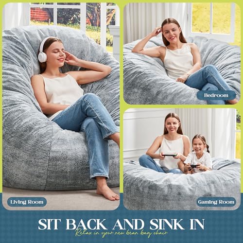 Hobestluk 4FT Grey Giant Bean Bag Chair for Adults with Filler & Removable Cover