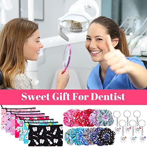 Dental Tooth Makeup Bag Set with Hair Scrunchies & Keychains - 36 Pcs