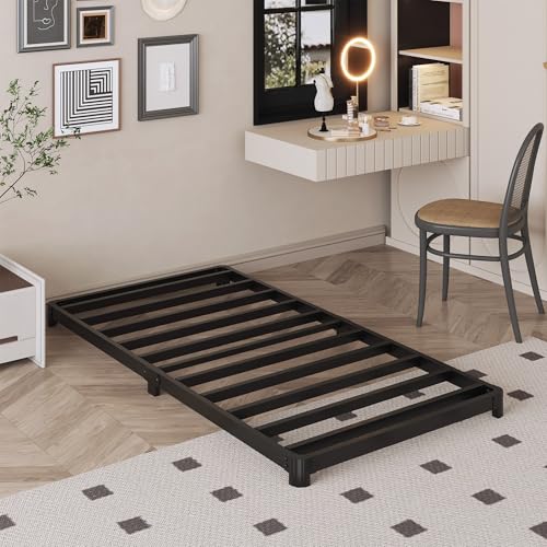 Likelalaso Twin Bed Frame 3 Inch Low Profile with Rounded Corners, No Box Spring
