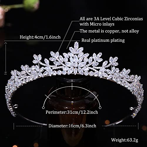 Silver Wedding Tiara with Sparkly Zircon Crowns for Women Handmade Bridal Headpiece