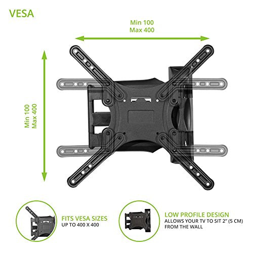 Full Motion TV Wall Mount for 26-55 Inch Screens - 19 Inch Extension, Articulating Arm, Swivel & Tilt - Black