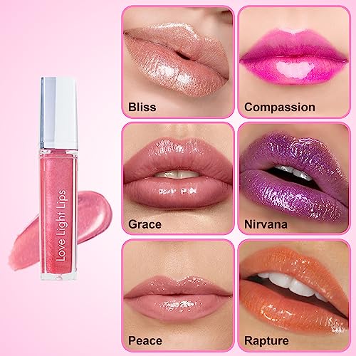 Lighted Lip Gloss Set with Mirror - 4 Colors | Love Light Lips - Bliss, Peace, Grace & Compassion