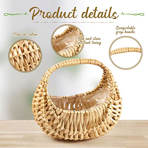 12 Pack Flower Girl Baskets with Handle - Rustic Wicker Wedding & Party Decor - 6.7 x 6.5 x 4.3 Inches - Natural