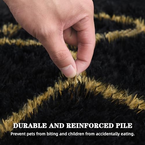 Black and Gold 8x10 Shag Rug - Soft Faux Fur Geometric Area Rug for Living Room - Variation of THIS listing