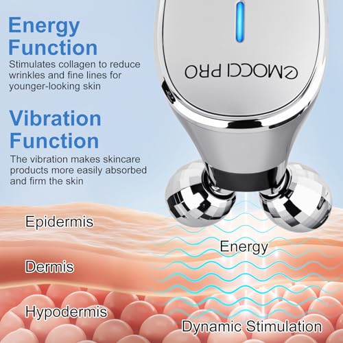 EMOCCI PRO Silver Electric Facial Massager 5-in-1 Vibrating Face Roller Skin Care Tool