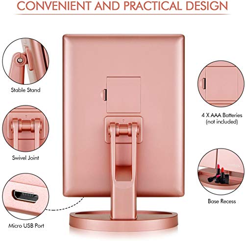 Infitrans Rose Gold Trifold LED Makeup Mirror with Lights & Touch Control