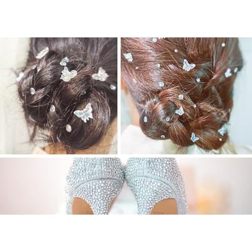 Butterfly Face Hair Gems, Self-Adhesive Eye Jewels, Sparkly Crystal Stickers for Fairy Makeup, Stick on Gems Rhinestones Stickers, Rave Accessories for Body, Nail, Crafts (Clear&Butterfly)