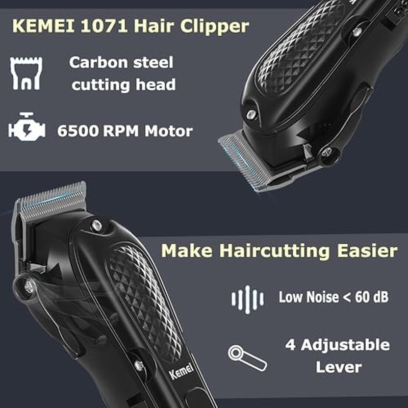 KEMEI Professional Hair Clippers for Men, Cordless & Corded Barber Hair Cutting Clipper, Rechargeable Beard Trimmer for Barbers/Home Use