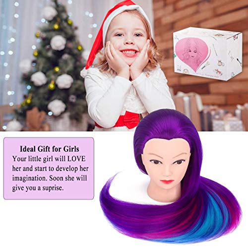 MYSWEETY 28-Inch Mannequin Head with Hair - Purple Styling Training Manikin